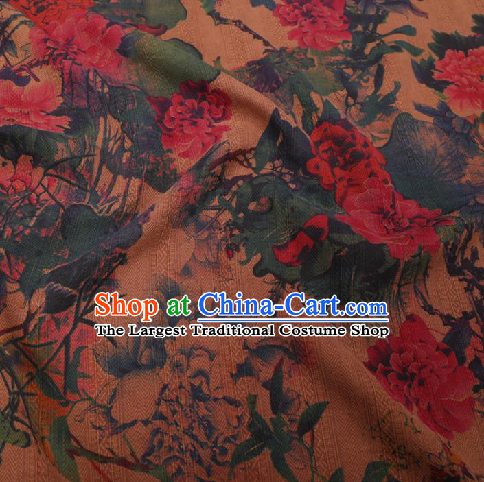 Chinese Cheongsam Classical Peony Pattern Design Ginger Watered Gauze Fabric Asian Traditional Silk Material