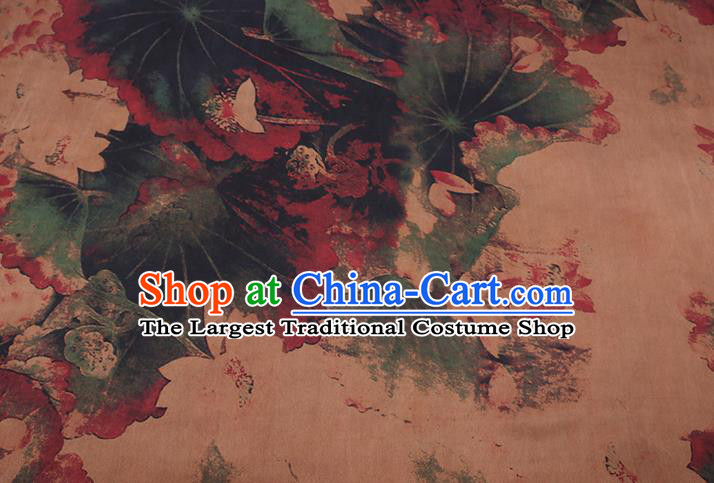 Chinese Cheongsam Classical Lotus Pattern Design Ginger Watered Gauze Fabric Asian Traditional Silk Material