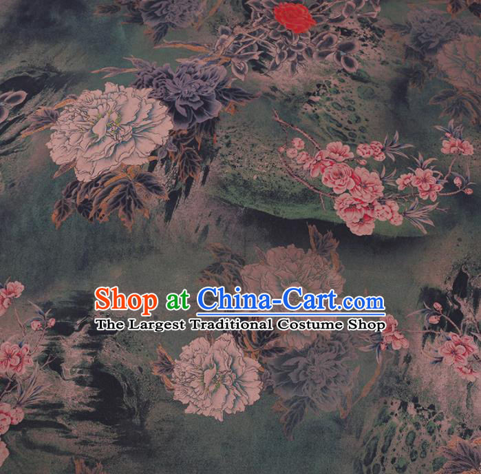 Chinese Cheongsam Classical Peony Magnolia Pattern Design Light Green Watered Gauze Fabric Asian Traditional Silk Material