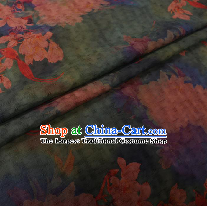 Chinese Cheongsam Classical Pear Flowers Pattern Design Green Watered Gauze Fabric Asian Traditional Silk Material
