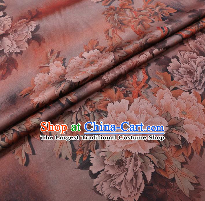 Chinese Cheongsam Classical Peony Pattern Design Khaki Watered Gauze Fabric Asian Traditional Silk Material