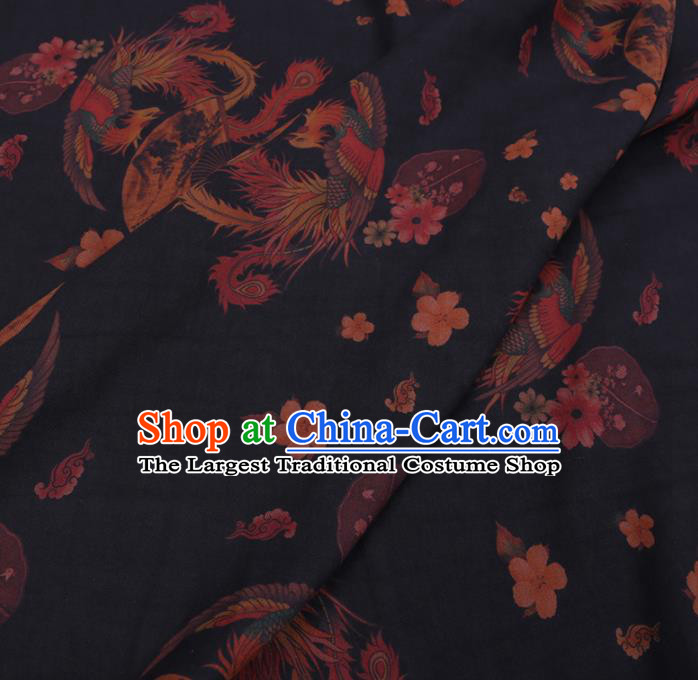 Chinese Cheongsam Classical Phoenix Pattern Design Black Watered Gauze Fabric Asian Traditional Silk Material