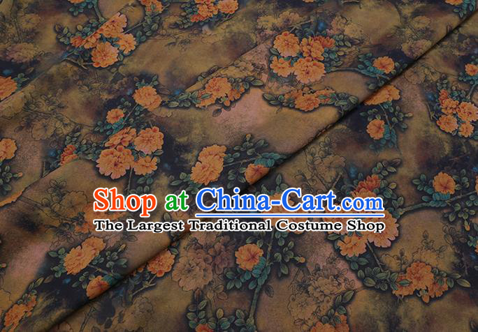 Chinese Cheongsam Classical Peony Pattern Design Olive Green Watered Gauze Fabric Asian Traditional Silk Material