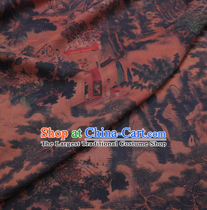 Chinese Cheongsam Classical Pattern Design Ginger Watered Gauze Fabric Asian Traditional Silk Material