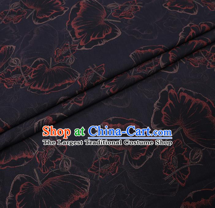Chinese Cheongsam Classical Lotus Leaf Pattern Design Black Watered Gauze Fabric Asian Traditional Silk Material