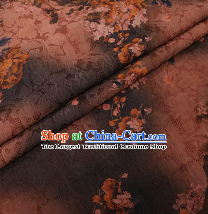 Chinese Cheongsam Classical Pattern Design Brown Watered Gauze Fabric Asian Traditional Silk Material