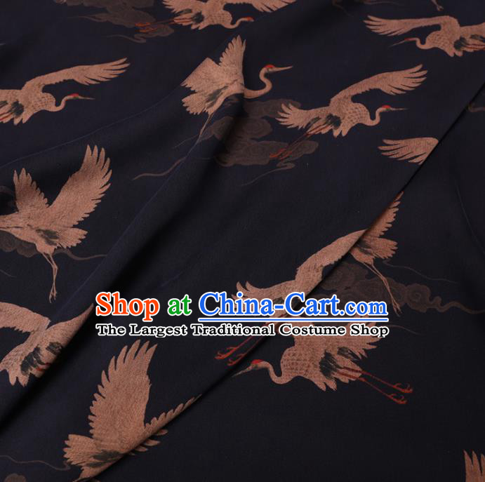 Chinese Cheongsam Classical Cloud Crane Pattern Design Black Watered Gauze Fabric Asian Traditional Silk Material