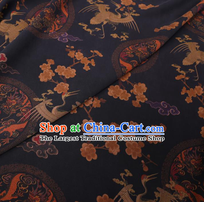 Chinese Cheongsam Classical Crane Plum Pattern Design Black Watered Gauze Fabric Asian Traditional Silk Material