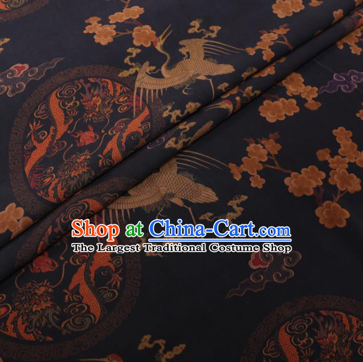 Chinese Cheongsam Classical Crane Plum Pattern Design Black Watered Gauze Fabric Asian Traditional Silk Material