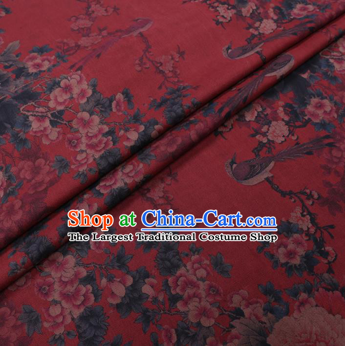 Chinese Cheongsam Classical Peony Plum Pattern Design Red Watered Gauze Fabric Asian Traditional Silk Material