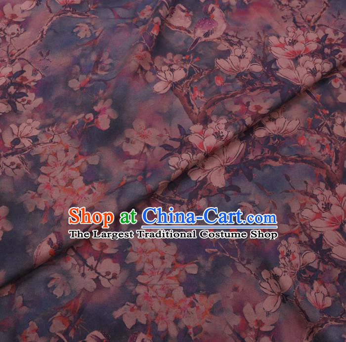 Chinese Cheongsam Classical Magnolia Pattern Design Blue Watered Gauze Fabric Asian Traditional Silk Material