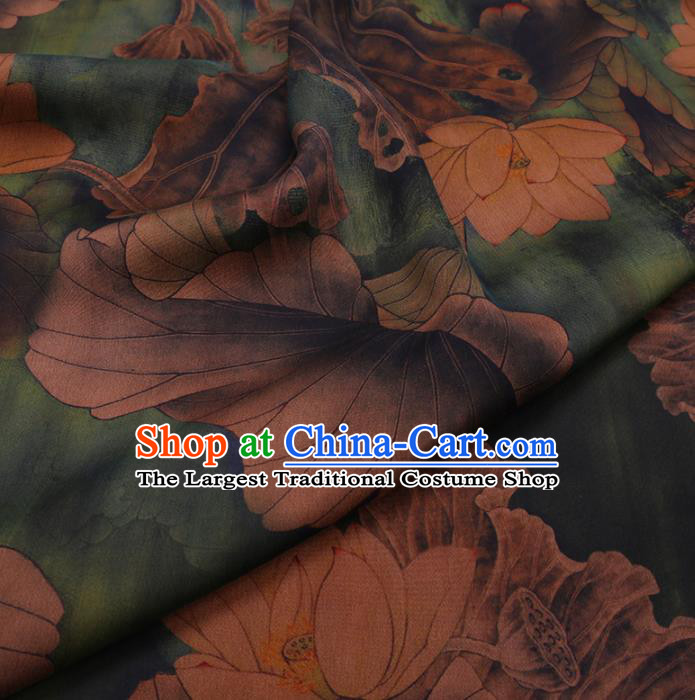 Chinese Cheongsam Classical Lotus Goose Pattern Design Green Watered Gauze Fabric Asian Traditional Silk Material