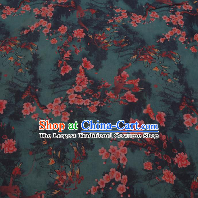 Chinese Cheongsam Classical Plum Blossom Pattern Design Deep Green Watered Gauze Fabric Asian Traditional Silk Material