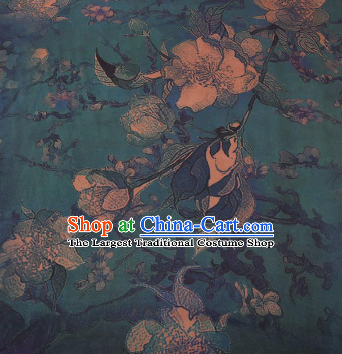 Chinese Cheongsam Classical Pear Flowers Pattern Design Blue Watered Gauze Fabric Asian Traditional Silk Material