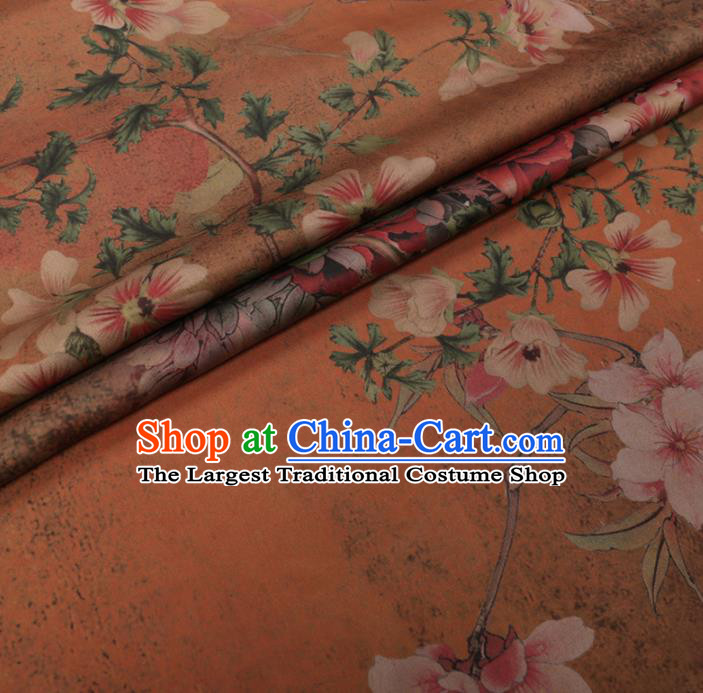 Chinese Cheongsam Classical Peony Pattern Design Orange Watered Gauze Fabric Asian Traditional Silk Material