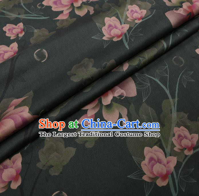 Chinese Cheongsam Classical Lotus Orchid Pattern Design Atrovirens Watered Gauze Fabric Asian Traditional Silk Material