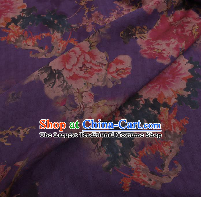 Chinese Cheongsam Classical Peony Pattern Design Purple Watered Gauze Fabric Asian Traditional Silk Material