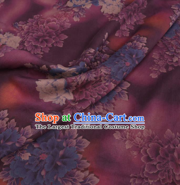 Chinese Cheongsam Classical Peony Pattern Design Purple Watered Gauze Fabric Asian Traditional Silk Material