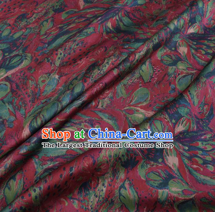 Chinese Cheongsam Classical Phalaenopsis Pattern Design Wine Red Watered Gauze Fabric Asian Traditional Silk Material
