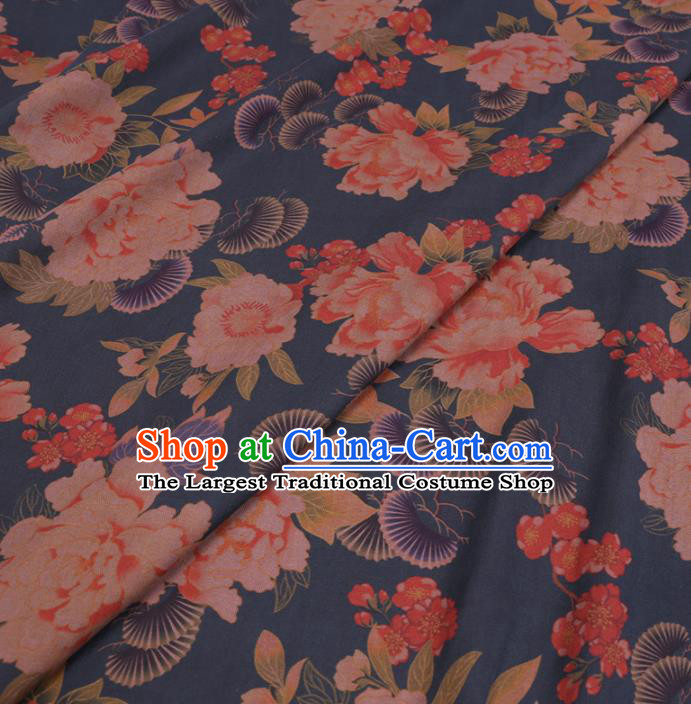 Chinese Cheongsam Classical Peony Plum Pattern Design Peacock Blue Watered Gauze Fabric Asian Traditional Silk Material