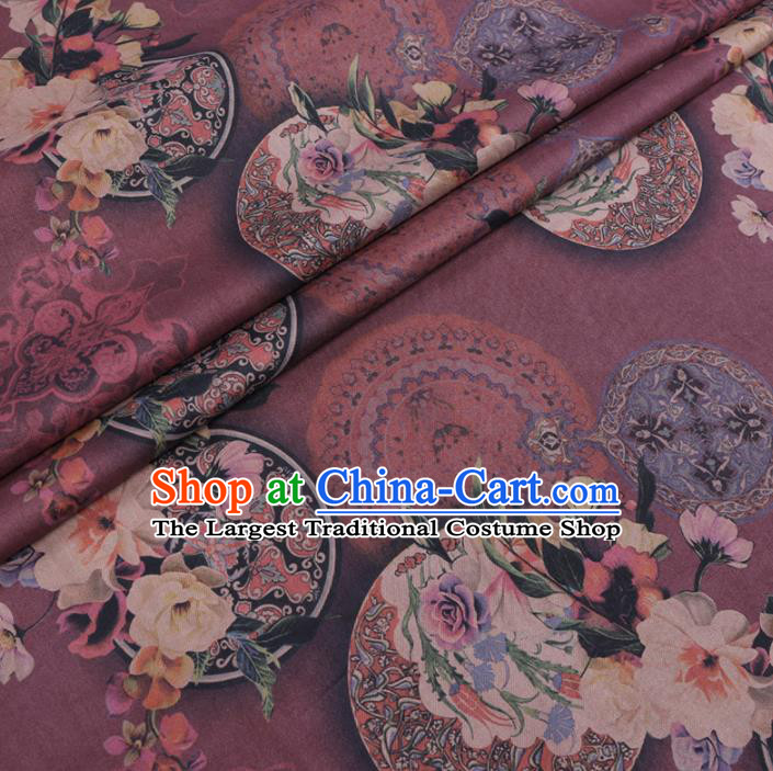 Chinese Cheongsam Classical Flowers Pattern Design Wine Red Watered Gauze Fabric Asian Traditional Silk Material