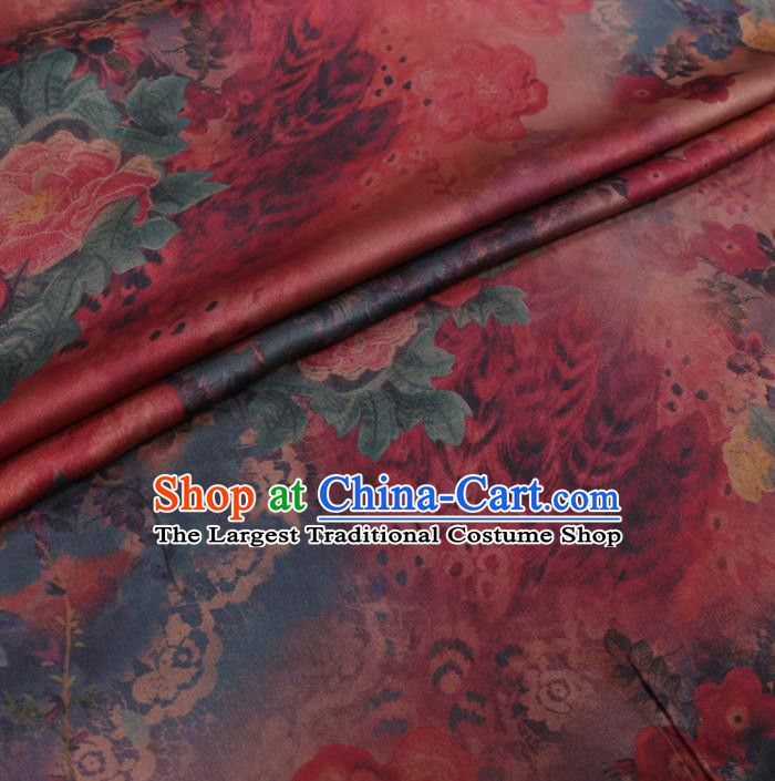 Chinese Cheongsam Classical Pattern Design Purplish Red Watered Gauze Fabric Asian Traditional Silk Material