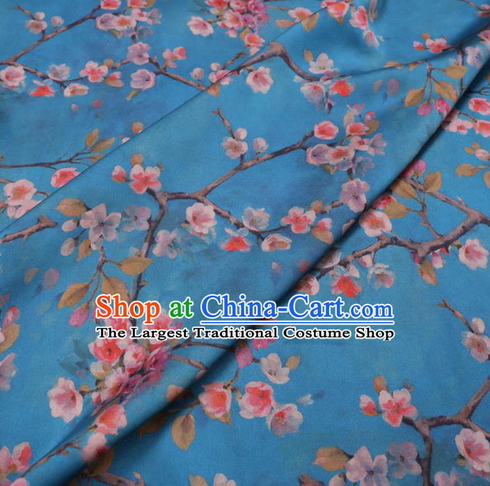 Chinese Cheongsam Classical Plum Flowers Pattern Design Blue Watered Gauze Fabric Asian Traditional Silk Material
