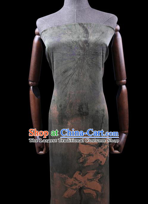 Chinese Cheongsam Classical Lotus Pattern Design Olive Green Watered Gauze Fabric Asian Traditional Silk Material