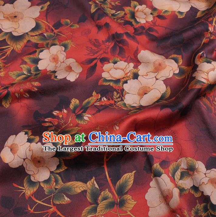 Chinese Cheongsam Classical Flowers Pattern Design Red Watered Gauze Fabric Asian Traditional Silk Material