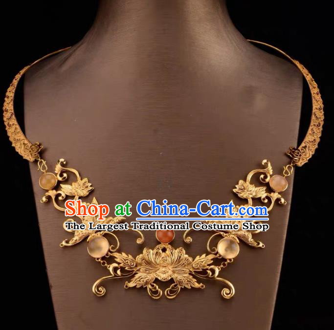 Chinese Traditional Carving Lotus Necklace Handmade Hanfu Necklet Accessories for Women