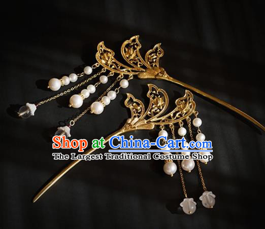 Chinese Traditional Golden Hairpins Handmade Hanfu Tassel Hair Accessories for Women