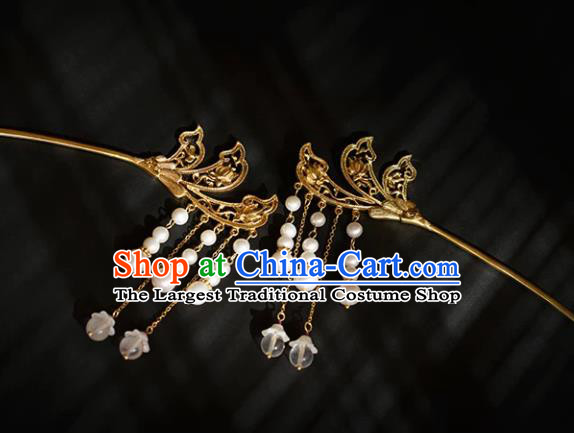 Chinese Traditional Golden Hairpins Handmade Hanfu Tassel Hair Accessories for Women