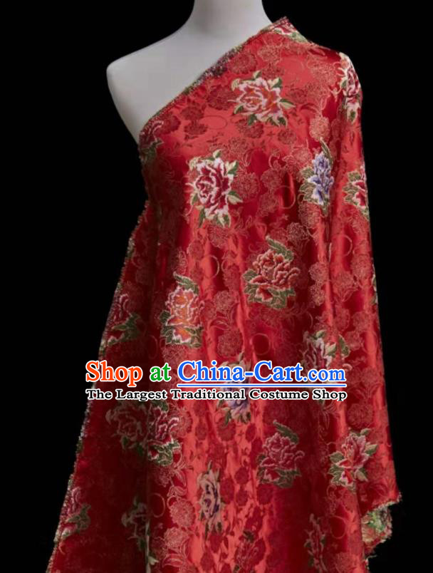 Chinese Classical Peony Pattern Design Red Brocade Fabric Asian Traditional Cheongsam Silk Material