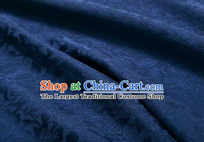 Chinese Classical Twine Lotus Pattern Design Navy Mulberry Silk Fabric Asian Traditional Cheongsam Silk Material