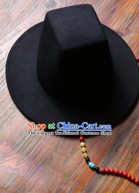 Traditional Chinese Ming Dynasty Swordsman Black Hat Ancient Imperial Guards Headwear for Men