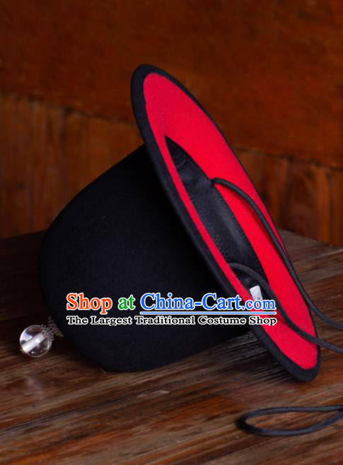 Traditional Chinese Ming Dynasty Swordsman Black Woolen Hat Ancient Imperial Guards Headwear for Men