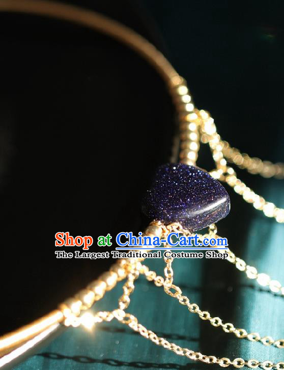 Chinese Traditional Ming Dynasty Blue Precious Stones Necklace Handmade Ancient Princess Necklet Accessories for Women