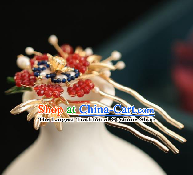 Chinese Handmade Ming Dynasty Princess Agate Plum Hair Comb Hairpins Ancient Hanfu Hair Accessories for Women