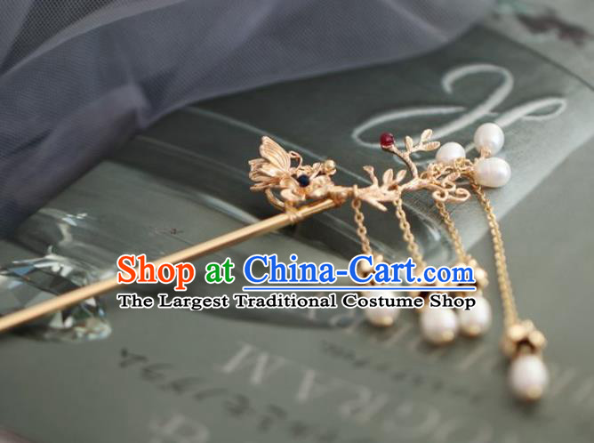 Chinese Handmade Ming Dynasty Princess Golden Butterfly Tassel Hairpins Ancient Hanfu Hair Accessories for Women