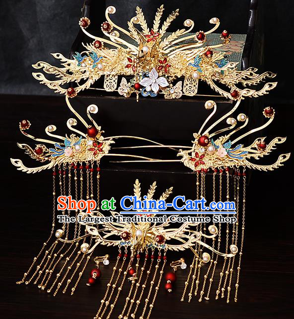 Chinese Traditional Wedding Hair Accessories Hairpins Handmade Bride Phoenix Coronet for Women