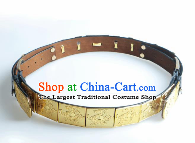 Traditional Chinese Ming Dynasty Leather Belt Ancient Imperial Guards Waistband for Men