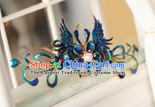 Chinese Handmade Ming Dynasty Princess Blue Swan Hairpins Ancient Hanfu Hair Accessories for Women