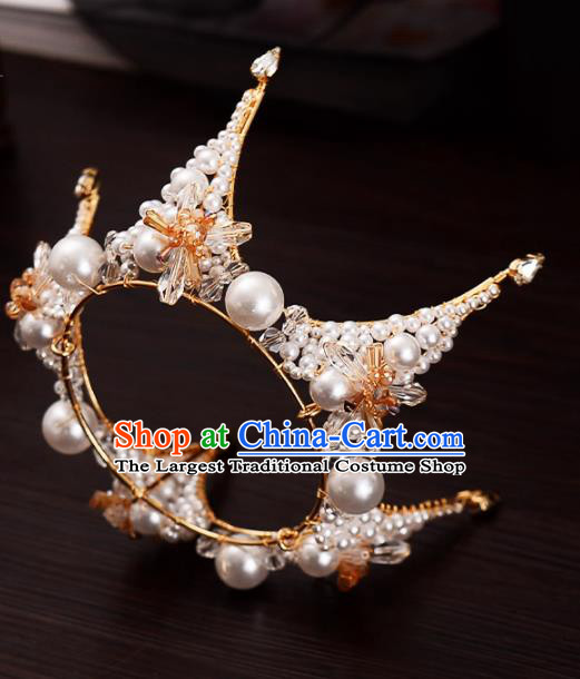 Top Handmade Bride Pearls Round Royal Crown Wedding Hair Accessories for Women