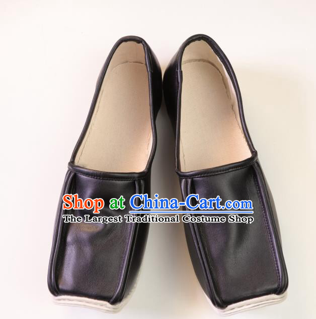 Chinese Traditional Ming Dynasty Taoist Black Leather Shoes Handmade Hanfu Shoes Ancient Scholar Shoes for Men