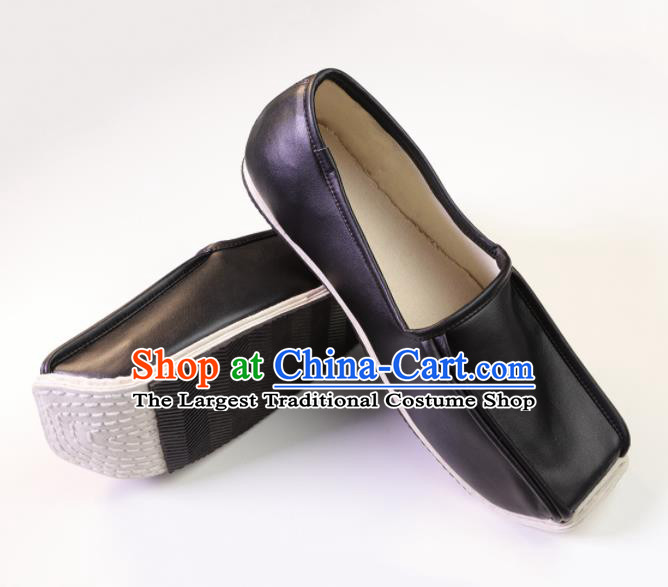 Chinese Traditional Ming Dynasty Taoist Black Leather Shoes Handmade Hanfu Shoes Ancient Scholar Shoes for Men
