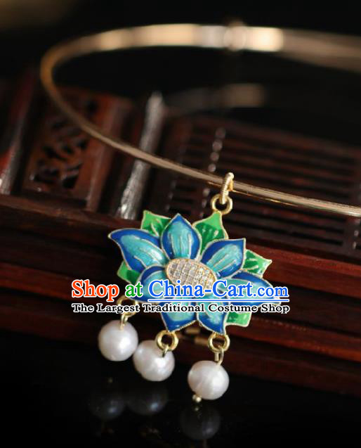 Chinese Traditional Ming Dynasty Lotus Necklace Accessories Handmade Ancient Princess Necklet for Women