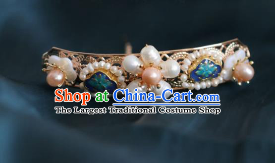 Chinese Handmade Ming Dynasty Queen Blue Lotus Pearls Hairpins Ancient Hanfu Hair Accessories for Women