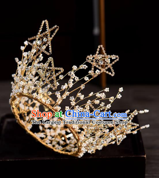 Top Handmade Bride Crystal Star Royal Crown Wedding Hair Accessories for Women