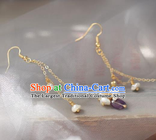 Chinese Traditional Hanfu Pearls Long Tassel Earrings Handmade Ear Jewelry Accessories for Women