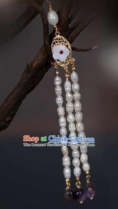 Chinese Traditional Ming Dynasty Amethyst Pearls Tassel Pendant Handmade Ancient Princess Jewelry Accessories for Women